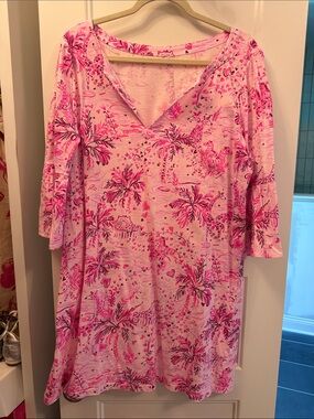 Lilly Pulitzer Pink Palm-Print V-Neck Dress
